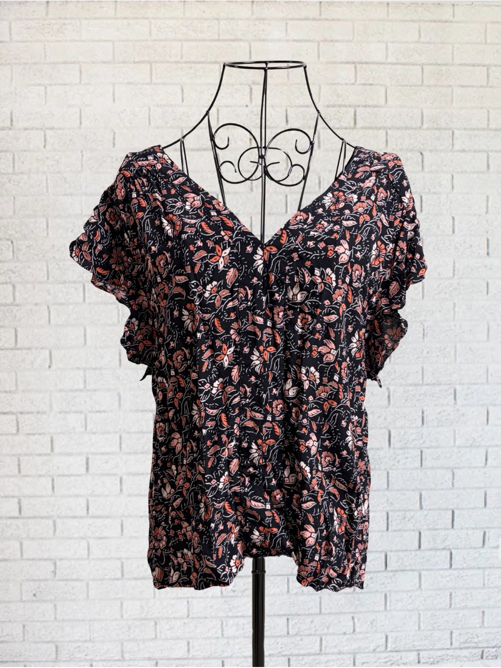 Floral Flare Ruffle T-Shirt Tee Women XS Sanctuary Boho Hippie Bohemian Pink